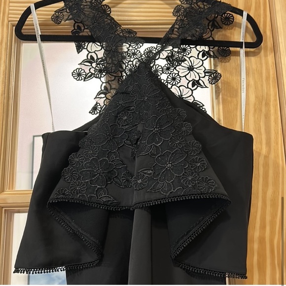 Foxiedox Dress ZOE MINI DRESS Black Floral Rosette Lace Neckline - Picture 8 of 8